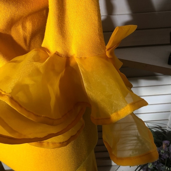 CQbyCQ Yellow Knit Bodycon Midi Dress Bell Sleeve Off Shoulder Large - Picture 11 of 12